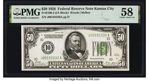 image for: Fr. 2100-J $50 1928 Federal Reserve Note. PMG Choice About Unc 58....