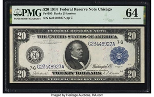 image for: Fr. 990 $20 1914 Federal Reserve Note PMG Choice Uncirculated 64....