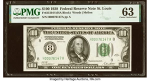 image for: Fr. 2150-H $100 1928 Federal Reserve Note. PMG Choice Uncirculated 63....