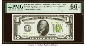 image for: Fr. 2002-B $10 1928B Light Green Seal Federal Reserve Note. PMG Gem Uncirculated 66 EPQ....