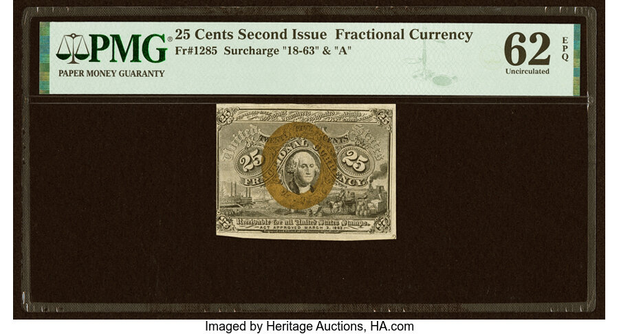  25c Head of George Washington in Bronze Oval Frame (Fr. 1285) thumbnail 15