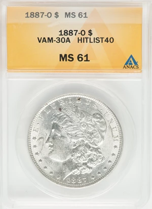 image for: 1887-O $1 VAM-30A, TY Clash, MS61 ANACS. A Hitlist 40 Variety....