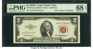 image for: Fr. 1510 $2 1953A Legal Tender Note. PMG Superb Gem Unc 68 EPQ....