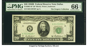 image for: Fr. 2061-K* $20 1950B Federal Reserve Star Note. PMG Gem Uncirculated 66 EPQ....