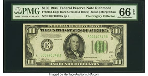 image for: Fr. 2152-E $100 1934 Federal Reserve Note. PMG Gem Uncirculated 66 EPQ....