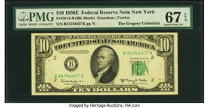 image for: Fr. 2015-B $10 1950E Federal Reserve Note. PMG Superb Gem Unc 67 EPQ....