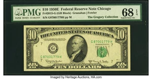 image for: Fr. 2015-G $10 1950E Federal Reserve Note. PMG Superb Gem Unc 68 EPQ....