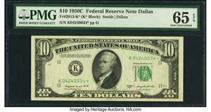 image for: Fr. 2013-K* $10 1950C Federal Reserve Star Note. PMG Gem Uncirculated 65 EPQ....