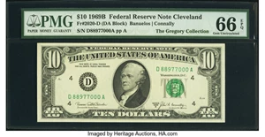 image for: Fr. 2020-D $10 1969B Federal Reserve Note. PMG Gem Uncirculated 66 EPQ....