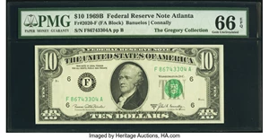 image for: Fr. 2020-F $10 1969B Federal Reserve Note. PMG Gem Uncirculated 66 EPQ....