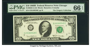 image for: Fr. 2020-G $10 1969B Federal Reserve Note. PMG Gem Uncirculated 66 EPQ....