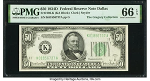 image for: Fr. 2106-K $50 1934D Federal Reserve Note. PMG Gem Uncirculated 66 EPQ....