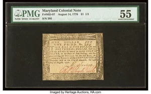 image for: Maryland August 14, 1776 $1 1/3 PMG About Uncirculated 55....