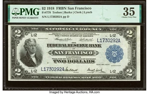 image for: Fr. 778 $2 1918 Federal Reserve Bank Note PMG Choice Very Fine 35....