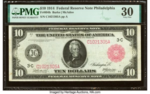 image for: Fr. 894b $10 1914 Red Seal Federal Reserve Note PMG Very Fine 30....