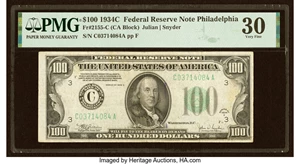 image for: Fr. 2155-C $100 1934C Federal Reserve Note. PMG Very Fine 30....