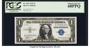 image for: Fr. 1607 $1 1935 Silver Certificate. PCGS Superb Gem New 68PPQ....