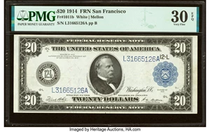 image for: Fr. 1011b $20 1914 Federal Reserve Note PMG Very Fine 30 EPQ....