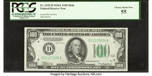 image for: Fr. 2153-D $100 1934A Federal Reserve Note. PCGS Choice About New 55....