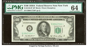 image for: Fr. 2158-B* $100 1950A Federal Reserve Star Note. PMG Choice Uncirculated 64....