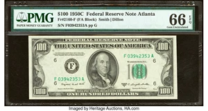 image for: Fr. 2160-F $100 1950C Federal Reserve Note. PMG Gem Uncirculated 66 EPQ....