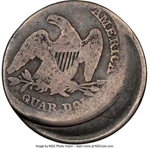 image for: No Date 25C Arrows, Seated Liberty Quarter Dollar -- Struck 20% Off Center -- VG10 NGC....