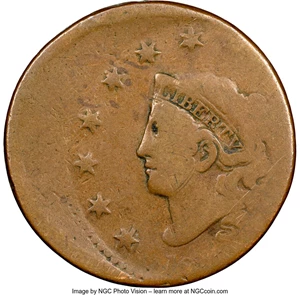image for: (1816-1835) 1C Coronet Head Cent -- Struck 25% Off Center -- Good 6 NGC....