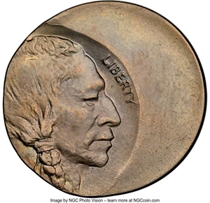 image for: No Date 5C Type Two, Buffalo Nickel -- Struck 35% Off Center -- MS64 NGC....