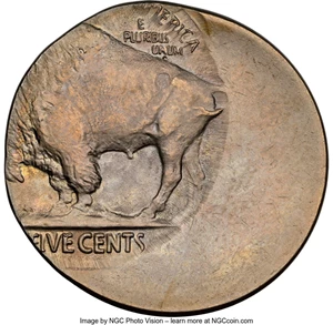 image for: No Date 5C Type Two, Buffalo Nickel -- Struck 35% Off Center -- MS64 NGC....