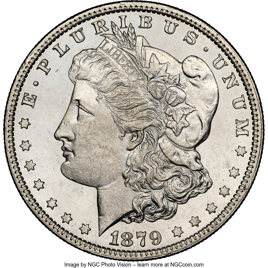 1879 $1 MS64 Prooflike NGC. NGC Census: (93/15). PCGS Population: (119/31). CDN: $565 Whsle. Bid for NGC/PCGS MS64. Mintage...