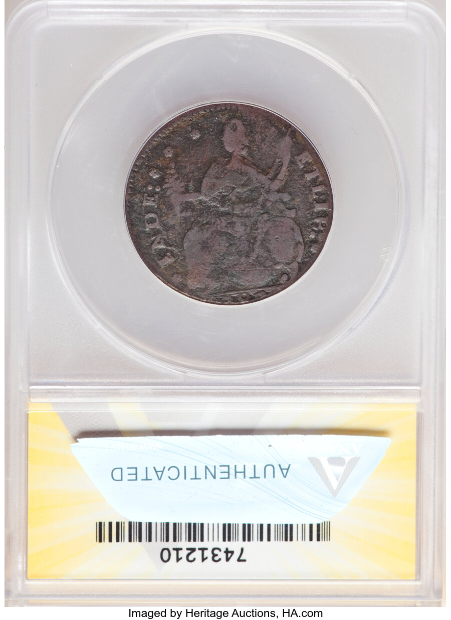 1787 Copper Connecticut, Draped Bust Left MS BN VG8 BN thumbnail 2