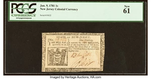 image for: New Jersey January 9, 1781 1s PCGS New 61....