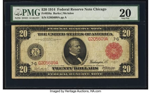 image for: Fr. 958a $20 1914 Red Seal Federal Reserve Note PMG Very Fine 20....