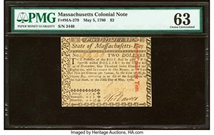 image for: Massachusetts May 5, 1780 $2 PMG Choice Uncirculated 63....
