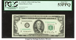 image for: Fr. 2158-F* $100 1950A Federal Reserve Star Note. PCGS About New 53PPQ....