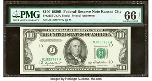 image for: Fr. 2159-J $100 1950B Federal Reserve Note. PMG Gem Uncirculated 66 EPQ....