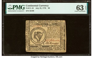 image for: Continental Currency July 22, 1776 $8 PMG Choice Uncirculated 63 EPQ....
