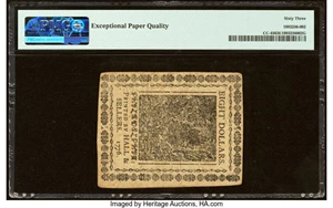 image for: Continental Currency July 22, 1776 $8 PMG Choice Uncirculated 63 EPQ....