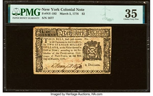 image for: New York March 5, 1776 $2 PMG Choice Very Fine 35....