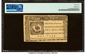 image for: New York March 5, 1776 $2 PMG Choice Very Fine 35....