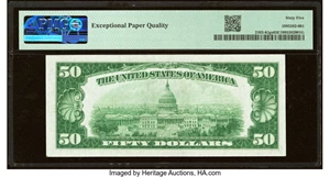 image for: Fr. 2102-K $50 1934 Light Green Seal Federal Reserve Note. PMG Gem Uncirculated 65 EPQ....