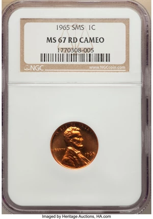 image for: 1965 1C SMS MS67 Cameo NGC. NGC Census: (14/0). PCGS Population: (2/0). CDN: $1,000 Whsle. Bid for NGC/PCGS MS67. ...