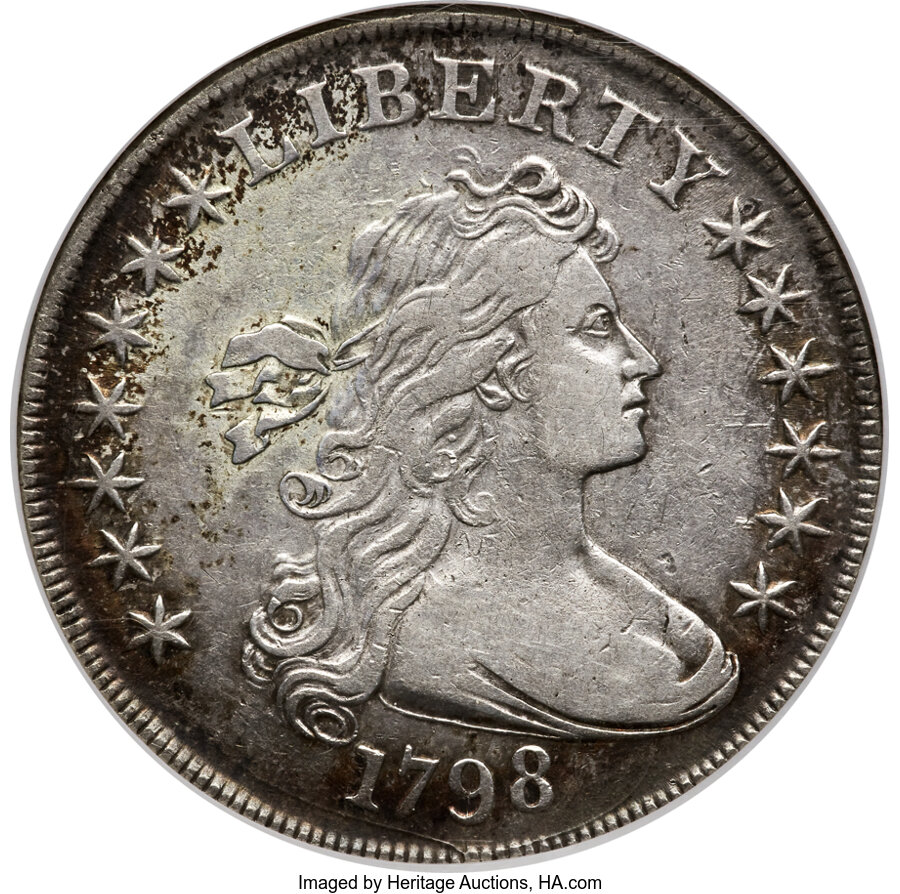 1798 $1 Large Eagle, Pointed 9, Close Date, B-30, BB-116 MS