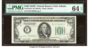 image for: Fr. 2156-F $100 1934D Federal Reserve Note. PMG Choice Uncirculated 64 EPQ....