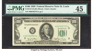 image for: Fr. 2157-H $100 1950 Federal Reserve Note. PMG Choice Extremely Fine 45....