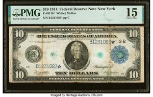 image for: Fr. 911b* $10 1914 Federal Reserve Star Note PMG Choice Fine 15....
