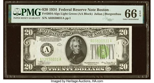 image for: Fr. 2054-A $20 1934 Light Green Seal Federal Reserve Note. PMG Gem Uncirculated 66 EPQ....