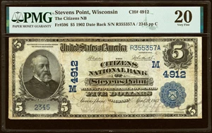 image for: Stevens Point, WI - $5 1902 Date Back Fr. 596 The Citizens National Bank Ch. # (M)4912 PMG Very Fine 20....