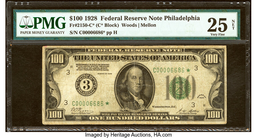 Fr. 2150-C* $100 1928 Federal Reserve Star Note. PMG Very Fine 25 Net. ...