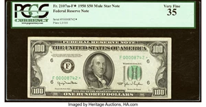 image for: Fr. 2107-F* $50 1950 Mule Federal Reserve Star Note. PCGS Very Fine 35....